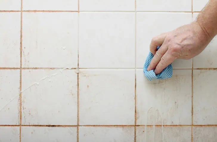 cleaning bathroom tiles and shower to prevent mold buildup in humid conditions